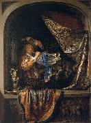Gerard Dou Trumpet-Player in front of a Banquet oil painting artist
